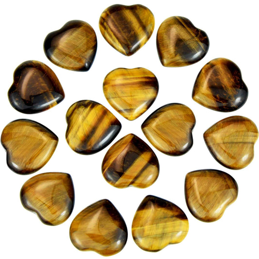 Marrywindix 15 Packs 0.8 Inch Healing Crystal Natural Tiger Eye Stone Heart Love Carved Palm Worry Stone Chakra Reiki Balancing