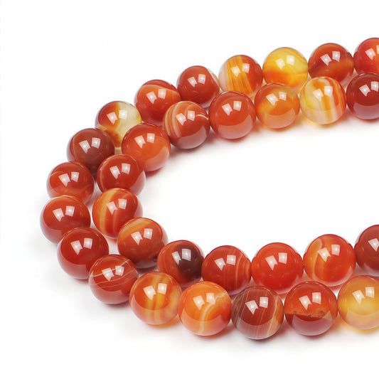 MJDCB Natural Red Striped Agate Beads Round Loose Beads for Jewelry Making DIY Bracelet Necklace (10mm)