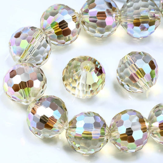 Dowarm 150PCS 6MM Round Crystal Glass Beads for Jewelry Making, Faceted Crystal Beads for Crafts Bracelet Wind Chimes Suncatcher, #5003 Crystal Rondelle Spacer Beads, Loose Gemstones, Yellow Colorized