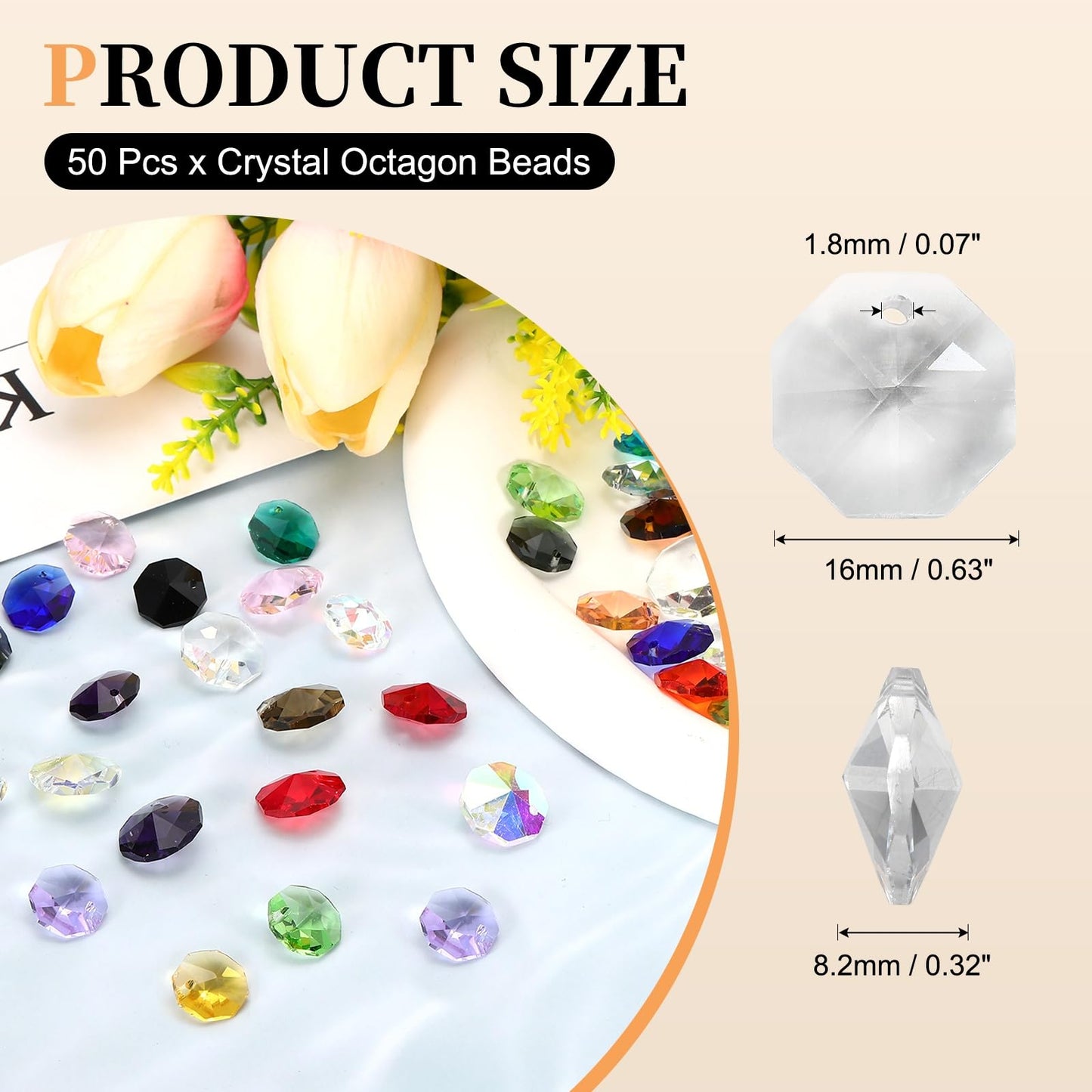 uxcell 50Pcs 1 Hole Crystal Octagon Beads, 16mm K9 Glass Hanging Chandelier Beads Prisms Parts for Crystal Chandeliers Lamp Hanging Pendant Jewelry DIY Craft, Clear