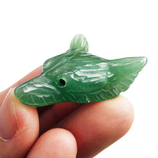 Bacatgem Natural Green Aventurine 1.37 inchs Wolf Head Pocket Crystals and Healing Stone Figurine,Haped DIY-Jewelry Pendant