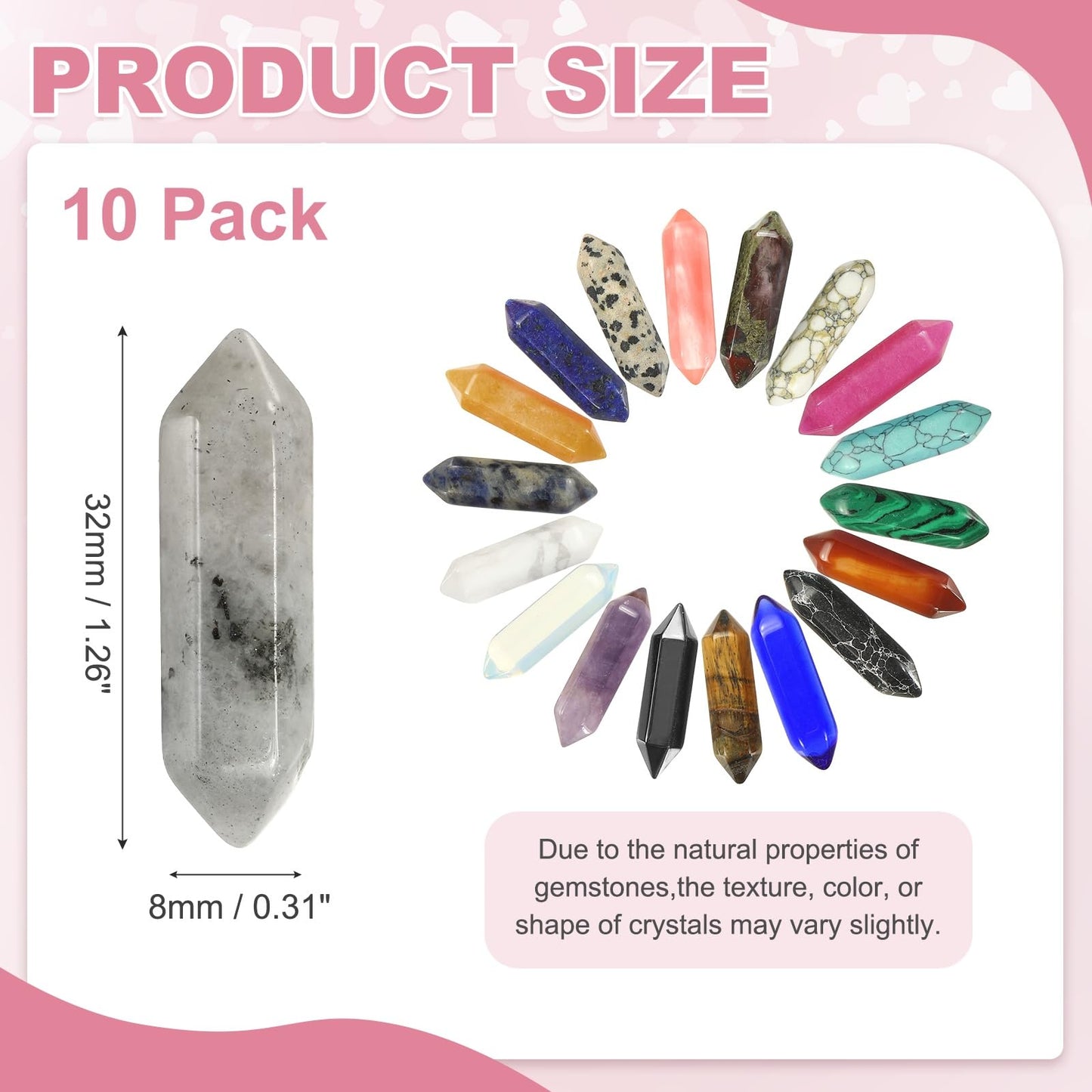 MECCANIXITY 10 Pack Labradorite Quartz Crystals, Polished Crystals Bulk Hexagonal Shaped Meditation Gemstone for Jewelry Making Energy Balance Accessories Gifts
