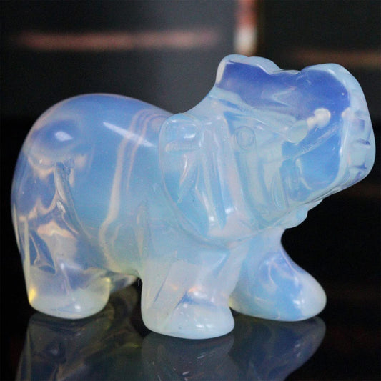 YATOJUZI 2" Opal Elephant Decor Healing Crystal Cute Polished Natural Stone Hand-Carved Big Pink Sculpture Statue Figurines Gemstone Energy Hippie Home Room Office Desk Decoration Gifts for Women Men