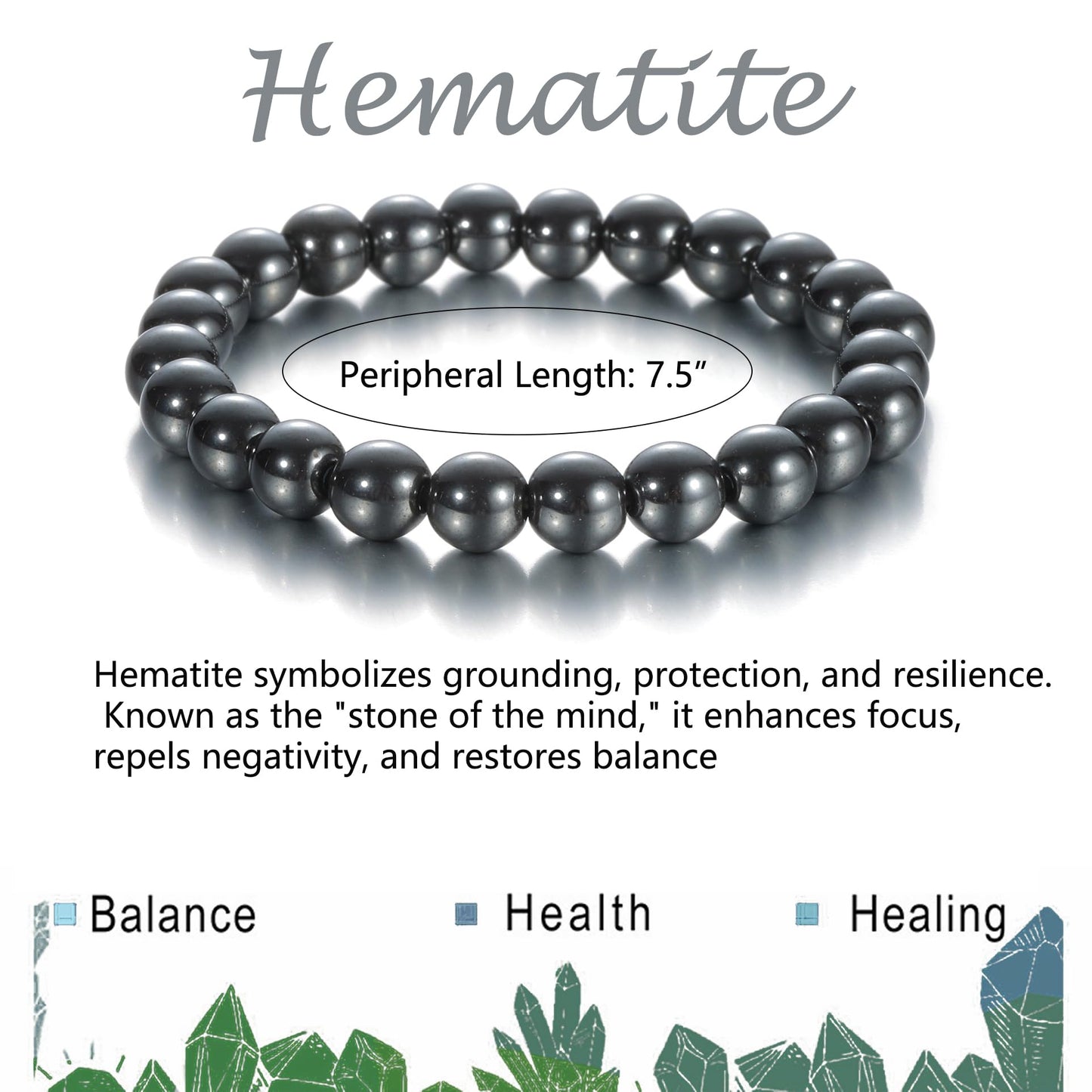 Udolfly Womens Crystal Beaded Bracelets for Women Men Protective Energy Bracelet Natural Gemstone Bead Bracelet 6mm Hematite