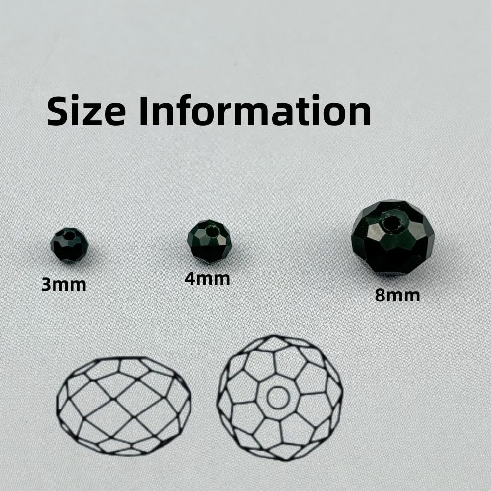 Pinhoollgo 500pcs 3mm Crystal Glass Beads Faceted Rondelle Glass Spacer Beads for Bracelets Necklace Pendants Earrings Key Chains Jewelry Making(Dark Green Porcelain)