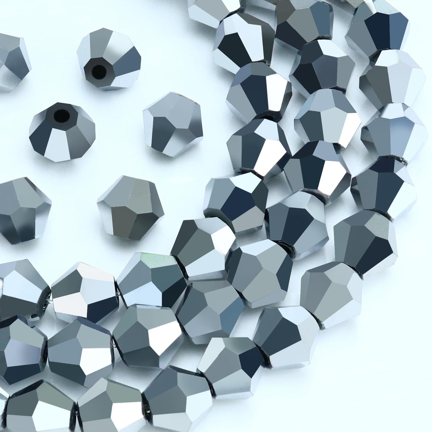 Dowarm 250PCS 6MM Faceted Bicone Crystal Beads for Crafts, Jewelry Making, DIY Bracelet, Necklace, Dolls, Wine Charms, Wind Chimes, Suncatchers, Loose Spacer Glass Beads, Mine Silver