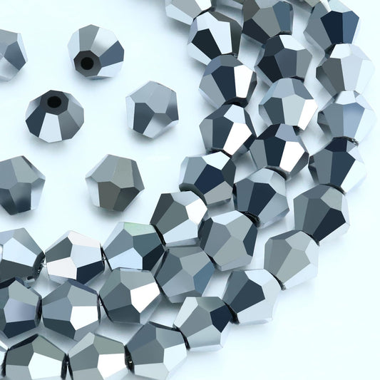 Dowarm 100PCS 8MM Crystal Bicone Beads for Crafts, Jewelry Making, DIY Bracelet, Necklace, Dolls, Wine Charms, Wind Chimes, Suncatchers, Bulk Faceted Loose Glass Beads, Mine Silver