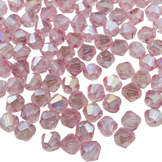 Pinhoollgo 100pcs 8mm Bicone Crystal Glass Beads Faceted Bicone Crystal Beads Bulk Glass Spacer Beads for Bracelets Necklace Pendants Earrings DIY Jewelry Craft Making(Crystal Pink AB)