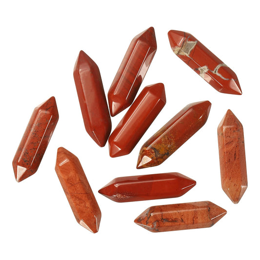 MECCANIXITY 10 Pack Red Jasper Crystals Quartz Crystals, Polished Crystals Bulk Hexagonal Shaped Meditation Gemstone for Jewelry Making Energy Balance Accessories Gifts