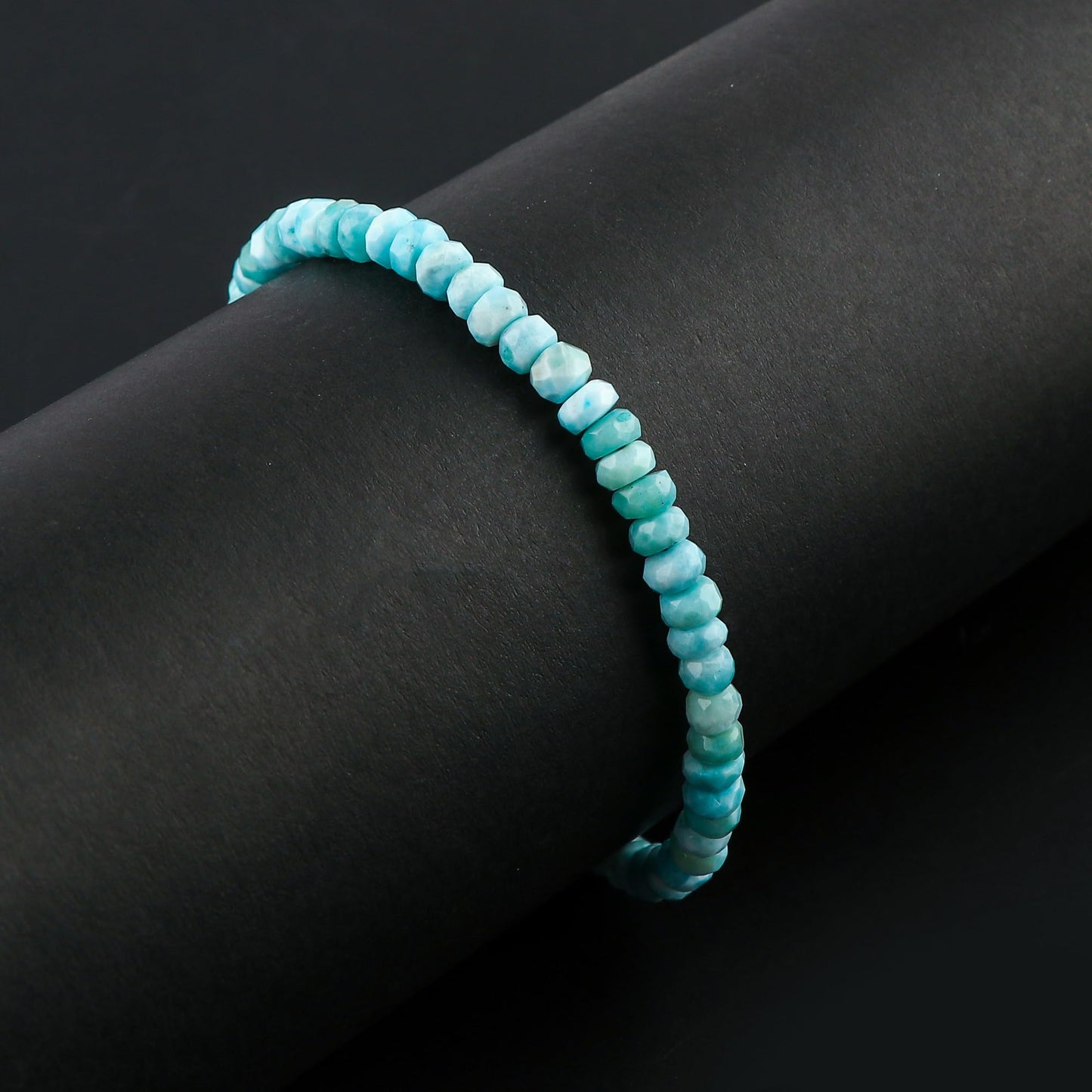 CRYSTALINES Natural Sky Blue Larimar Gemstone Bolo Bracelet, Faceted Beads Stones, Handmade Hypoallergenic Bohemian Jewelry for Women, Healing Crystals, Adjustable Silver Plated 6+4inch, Birthday Gift