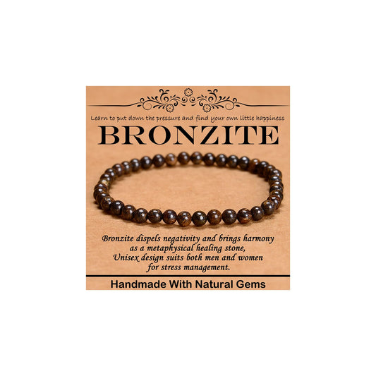 CHCCOYE 4mm Natural Healing Gemstone Bracelet Handmade Yoga Stretch Elastic Bracelet Stress Relief Crystal Jewelry for Men and Women (4mm Bronzite)