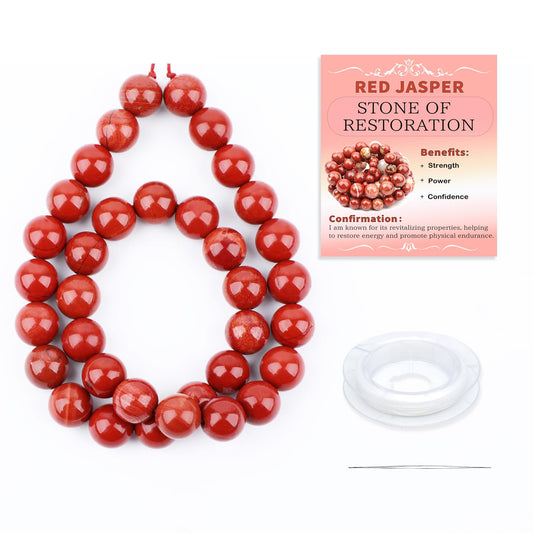 CMBYN Natural Stone Beads Round Genuine Real Stone Beading Strand Loose Gemstones DIY Smooth Bead for Bracelet Necklace Earrings Jewelry Making (Red Jasper, 10mm 36 Pieces)