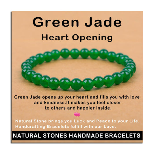 AD Beads Handmade Gemstone Stretch Elastic Bracelet Crystal Healing Reiki Nature's Beauty and Spiritual Essence Unisex (6mm, Green Jade (Heart Opening))