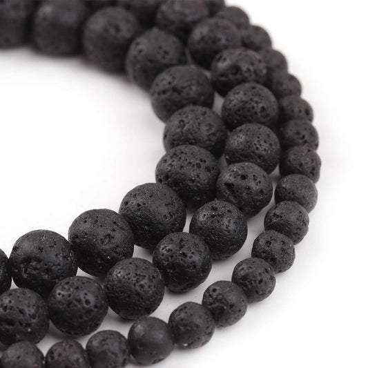 Filluck Natural Stone Beads 8mm Black Lava Polished Round Smooth Gemstone Beads for Jewelry Making 15 Inch(Black Lava,8mm)