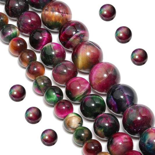 Yochus Natural Tiger Eye Beads, 60Pcs 6MM Onyx Agate Color Enhance Round Loose Beads Bulk, DIY Charm Smooth Gemstone Beads for Jewelry Making(4mm 8mm 10mm 12mm Beads)