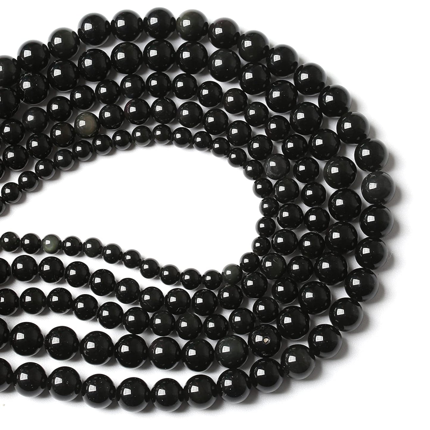 6MM 60PCS Natural Stone Black Obsidian Gemstone Loose Beads for Jewelry Making DIY Bracelet 1 Strand