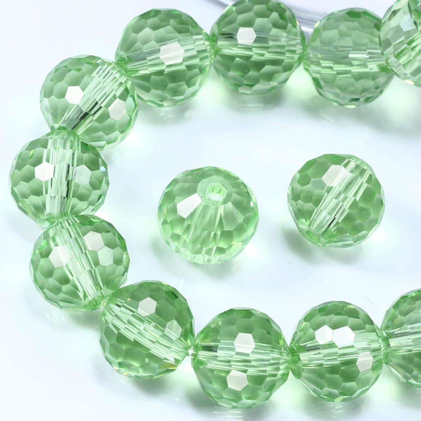 Dowarm 10MM Round Crystal Beads for Jewelry Making, Light Green Faceted Crystal Glass Beads for Crafts Bracelet Wind Chimes Suncatcher, #5003 Rondelle Spacer Beads, Loose Gemstones, 50PCS