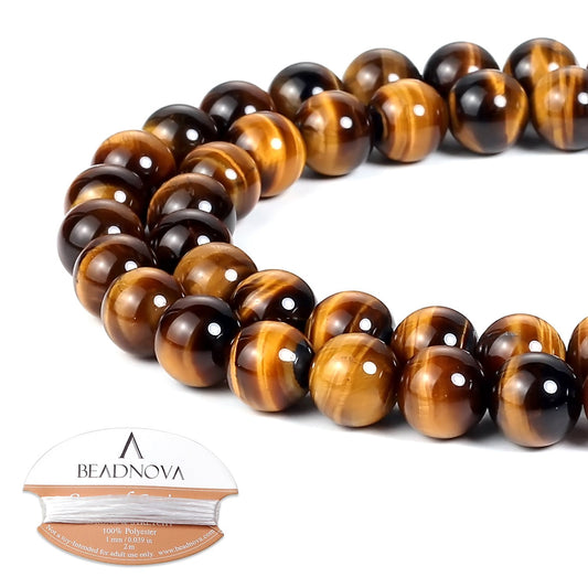 BEADNOVA Yellow Tiger Eye Beads Natural Crystal Beads Stone Gemstone Round Loose Energy Healing with Crystal Stretch Cord for Jewelry Making (8mm, 45-48pcs)