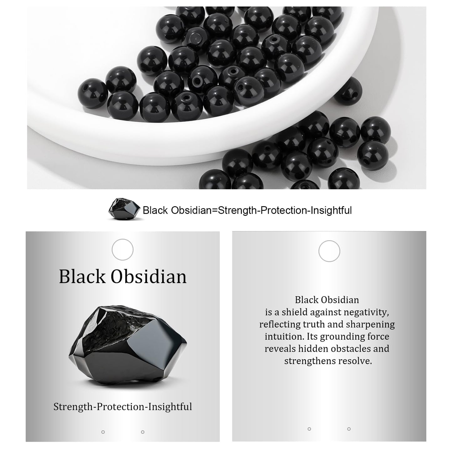 Vinswet 45pcs 8mm Black Obsidian Natural Stone Beads Round Genuine Real Stone Beading Loose Gemstones DIY Smooth Bead for Bracelet Necklace Earrings Jewelry Making