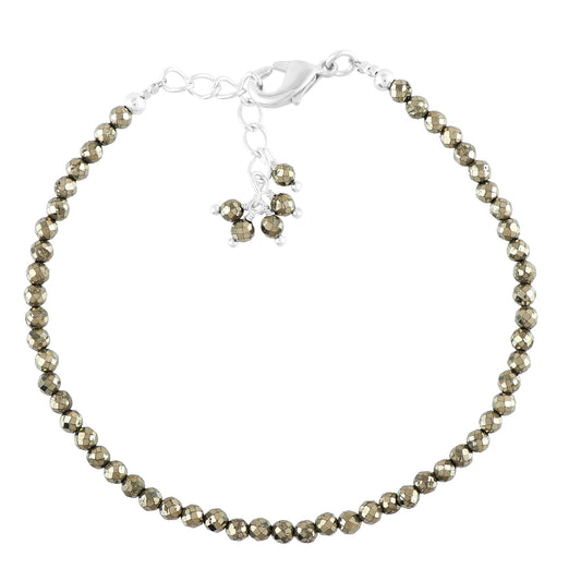CRYSTALINES Natural Golden Pyrite Gemstones Beads Bracelets, Real Crystals Jewelry, Birthstone, Handmade, Beaded Bracelet, Silver Plated, Adjustable Chain- 7+1inch, Women Bracelet, AAA Grade