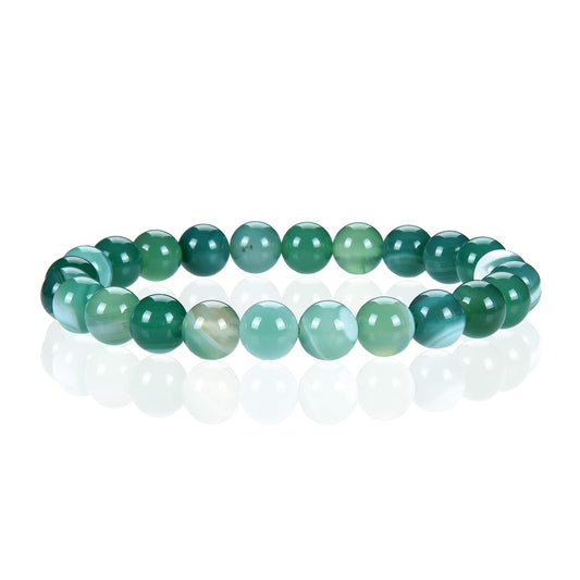 Cherry Tree Collection Lace Agate Green Beaded Bracelet – Genuine 8mm Gemstone Stretch Bracelet for Men & Women – Handmade Crystal Bracelet - (Lace Agate Green - S)