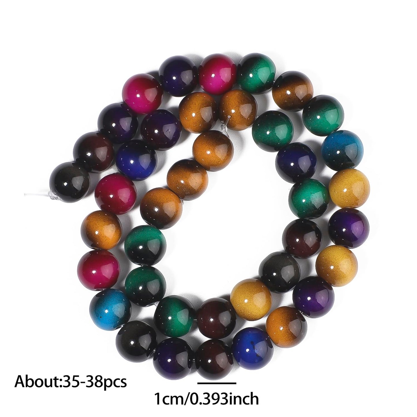 Song Xi 38PCS 10mm Mixed Color Tiger Eye Gemstone Beads for Jewelry Making, Round Smooth Glass Beads for DIY Bracelet Necklace Earring Keychain, Arts and Crafts, for Christmas Wedding Birthday