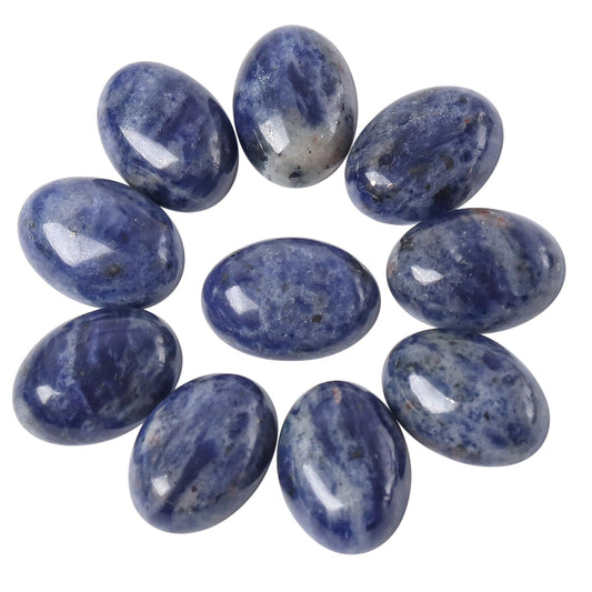 Loveliome 18x13mm Oval Cabochons Flatback Crystal Stone Gemstones Beads for Jewelry Making DIY Pack of 10, Sodalite