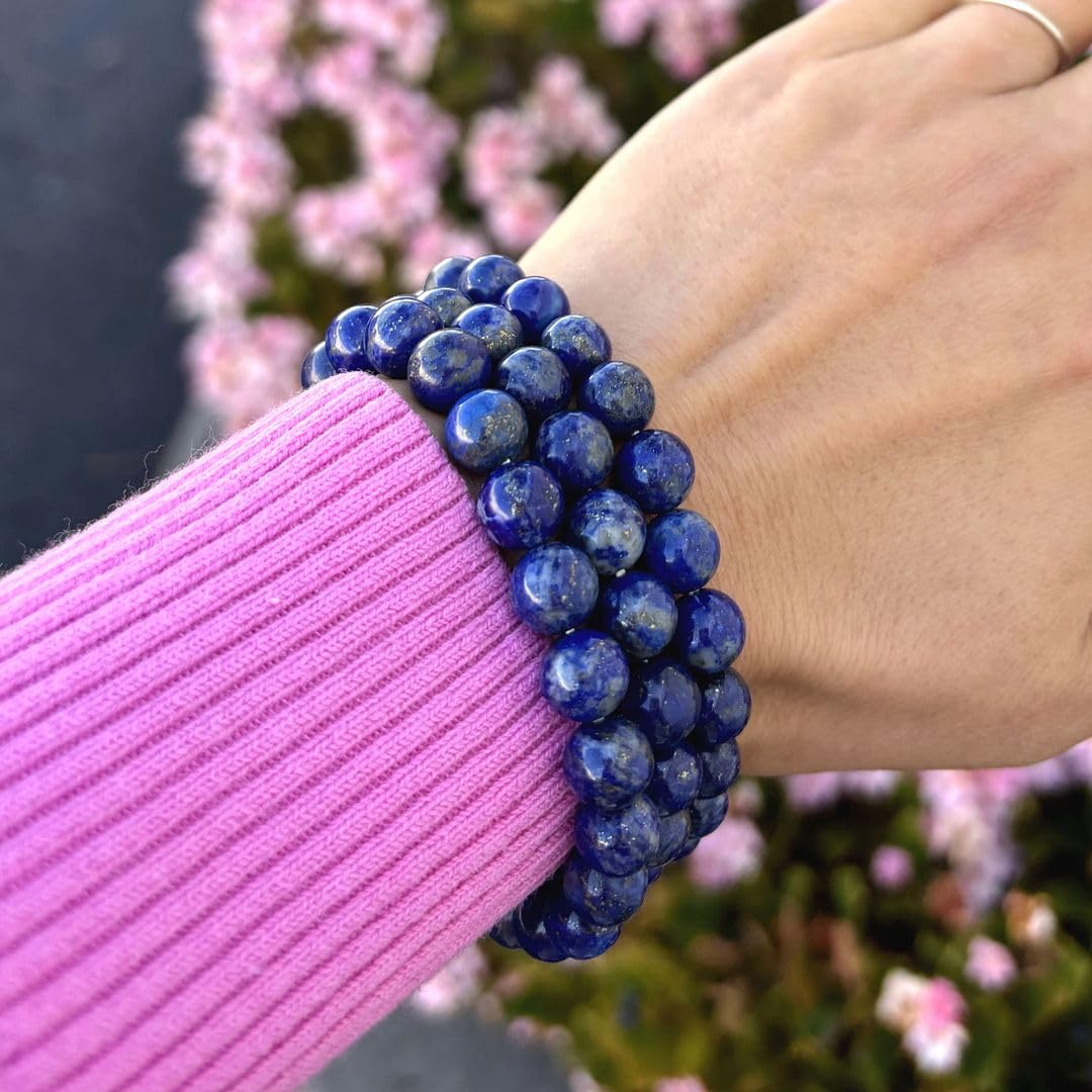 Adabele Real Natural Blue Lapis Lazuli Gemstone Beaded Bracelet 7.5 inch Stretch Chakra Healing Crystal Stone Jewelry Women Mom Gift GB8-B20
