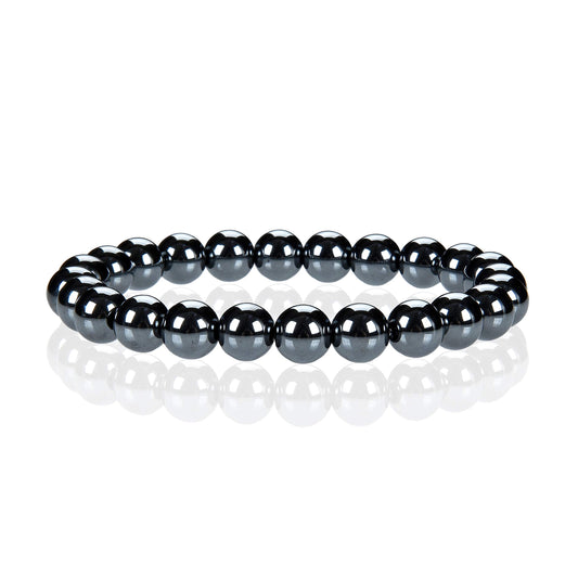 Cherry Tree Collection Hematite Beaded Bracelet – Genuine 8mm Gemstone Stretch Bracelet for Men & Women – Handmade Crystal Bracelet - (Hematite - S)