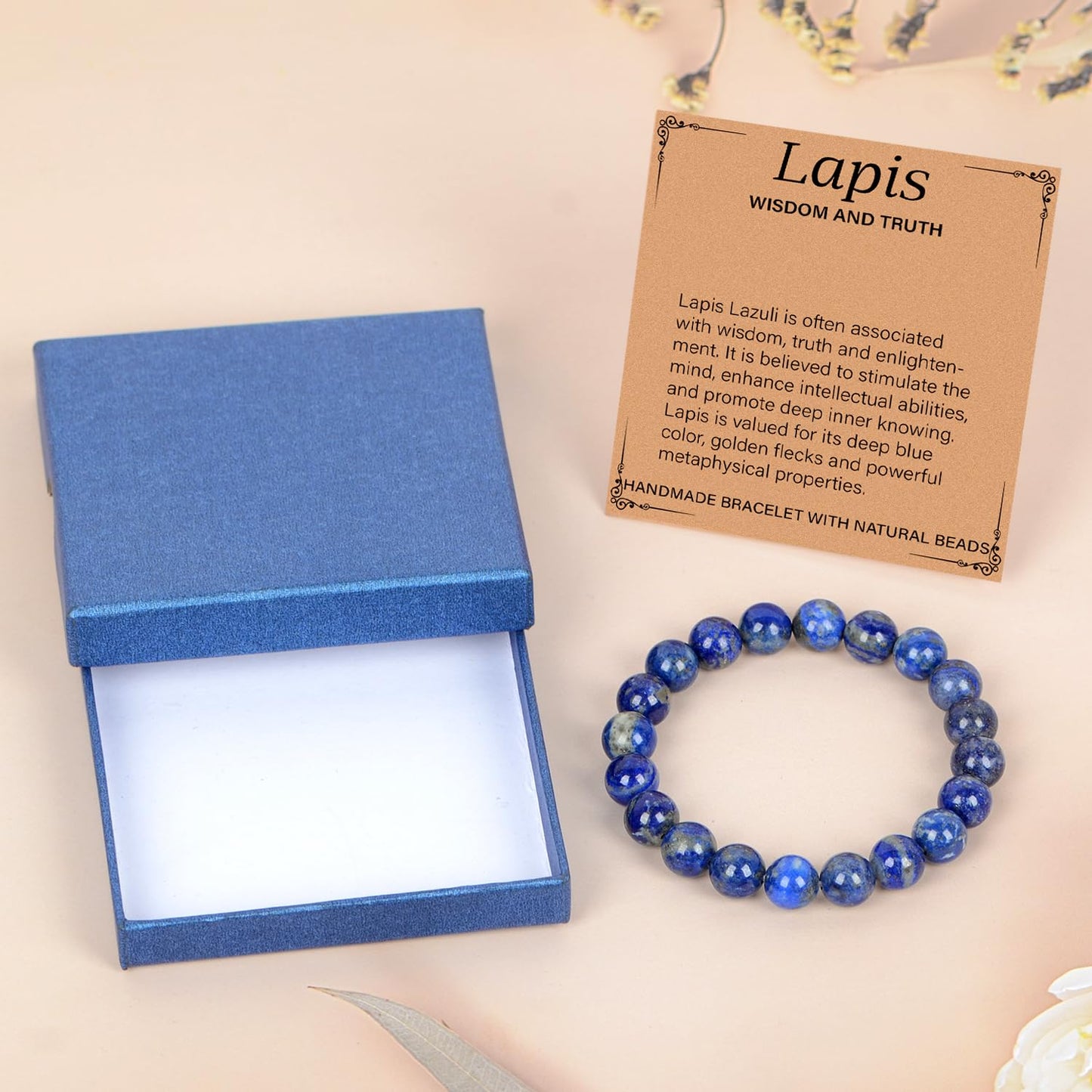 LPBeads Handmade Natural Gemstone Stretch Elastic 10mm Lapis Lazuli Bracelet Healing Crystal Round Stone Beads Jewelry Gifts for Women Men