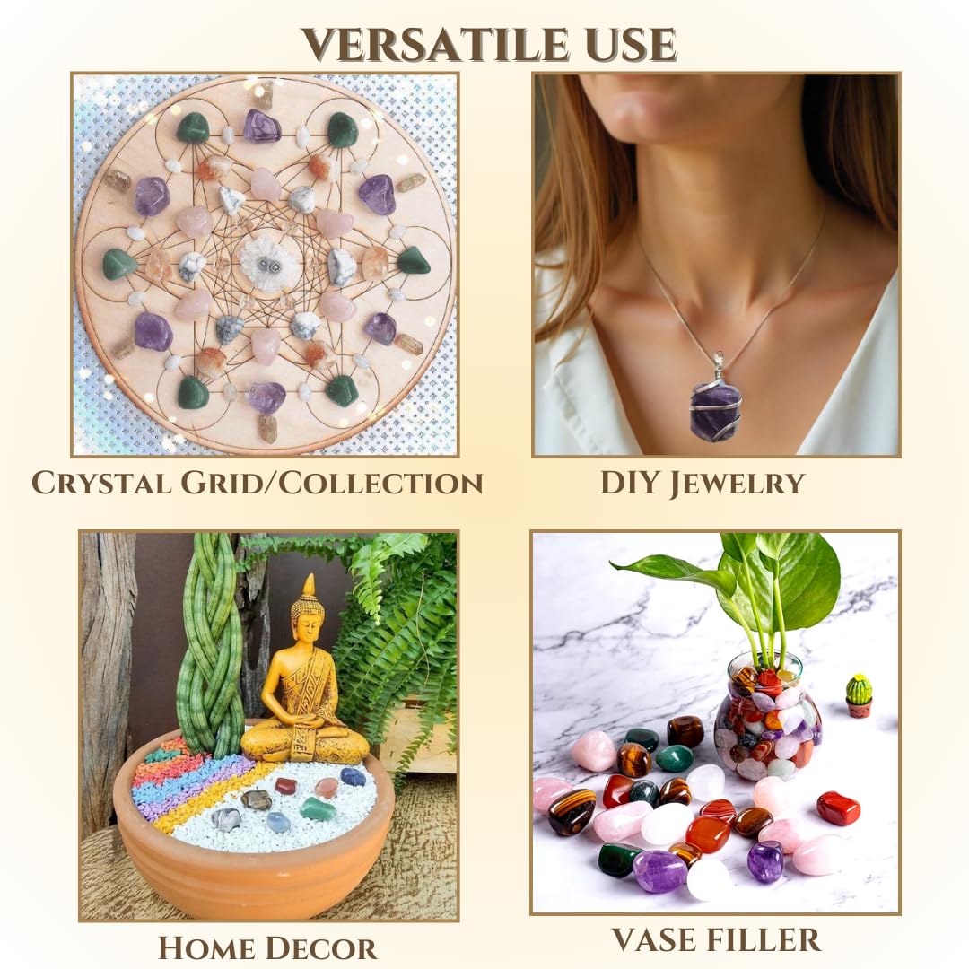 Karma Gems Seven Chakra Tumbled Stones Natural Crystal Kit for Reiki Healing Crystal Polished, Tumble Stones, Chakra Balancing, Reiki Gift, Home Decor (15-25 MM)