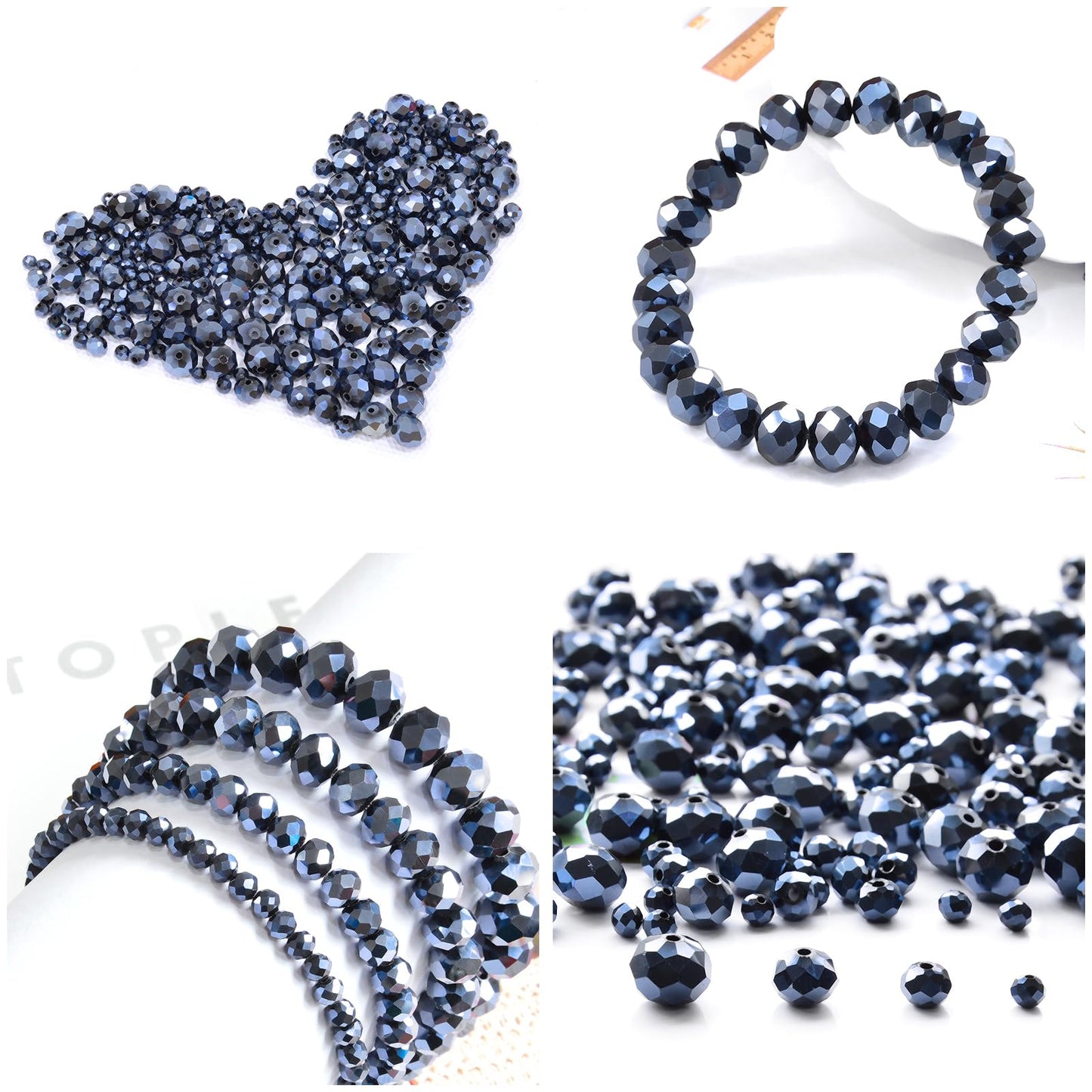 Laopottbeads 800Pcs 4/6/8/10mm Crystal Glass Beads for Jewelry Making Beads for Bracelets Necklace Pendants Making Supplies(Navy Blue)