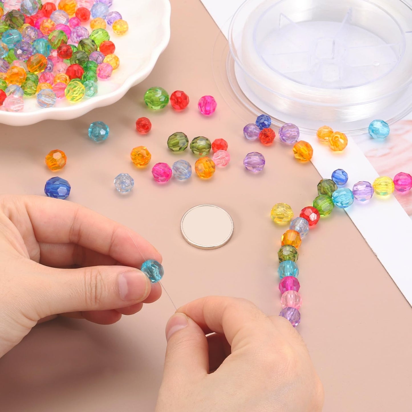 MECCANIXITY 400pcs Czech Faceted Bicone Beads 8mm Glass Spacer Bead Bulk for Jewelry Making & DIY Craft, Light Lake Blue