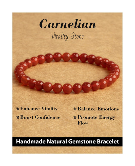 Landorilo Beaded Bracelet for Men Women, 6mm Natural Stone Carnelian Healing Crystal Stretch Bracelets, Ideal Christmas Birthday Jewelry Gifts with Energy Card，Replacement Beads Included