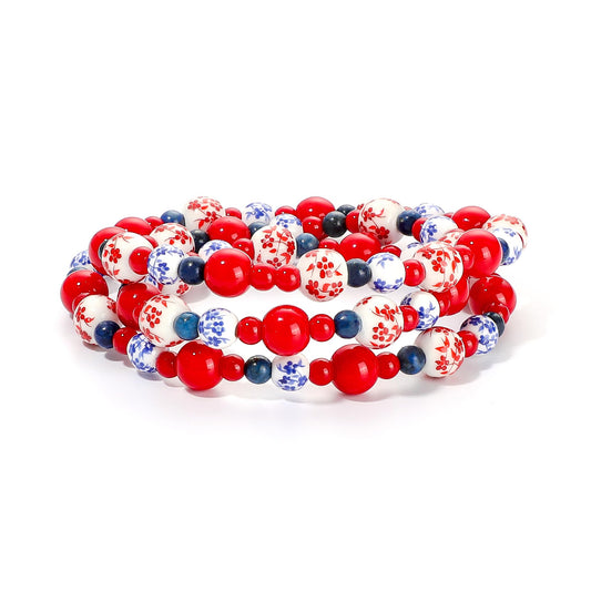 Dainty Bow Charm Beads Bracelet for Women Blue And White Vintage Ceramics Flower Bracelet Handmade Stretch Cute Beaded Romantic stackable Jewelry Gifts