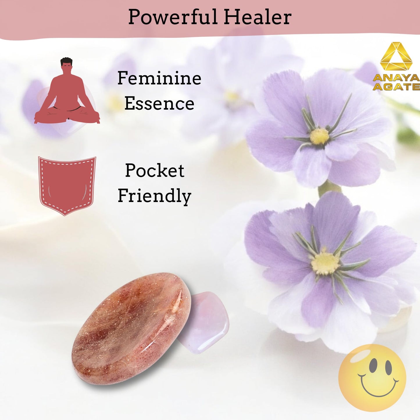 Anaya Agate Strawberry Quartz Worry Stones Certified Crystal Thumb Worry Stone for Anguish Relaxing and Soothing Balance Stones for Meditation, Stress Relief Crystals and Healing Stones for Men, Women