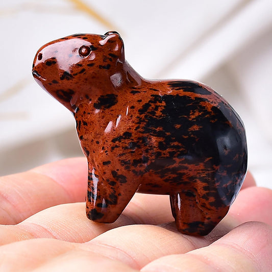 WUYOUSHI Natural Red Obsidian Capybara Statue 2" Healing Crystal Handmade Sculpture Lucky Guardian Pocket Statues Reiki Meditation Relieve Anxiety Office Home Decoration Gift