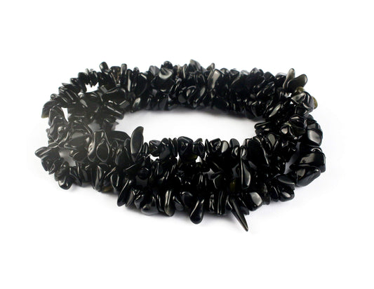 31 inches Chip Stone Loose Gemstones Beads Drilled Strand for Jewelry Making (Black Obsidian)