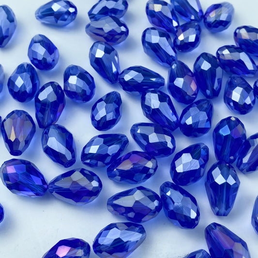 Honkoolly 100pcs 8x12mm Teardrop Crystal Glass Beads Vertical Hole Faceted Glass Teardrop Spacer Beads for Bracelets Necklace Earring DIY Jewelry Making Craft(Blue AB)