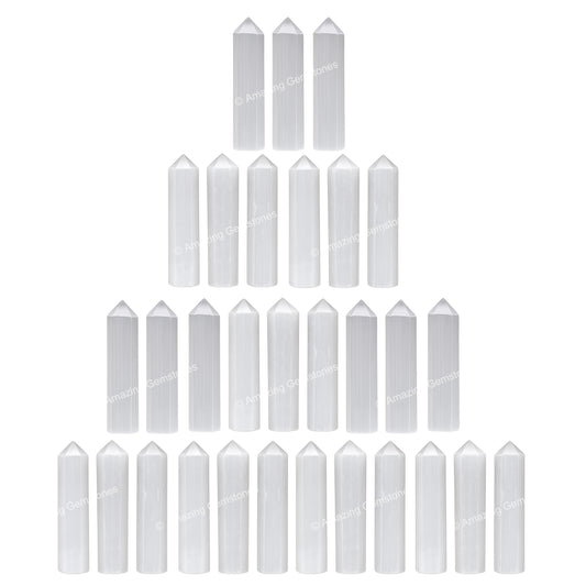 Amazing Gemstone Selenite Crystal Points Bulk Healing Crystals - Pack of 3 Single Terminated Healing Wand Point Bulk Crystals for Crafts, Crystal Grid, DIY Work - Premium Crystals for Beginners Gifts