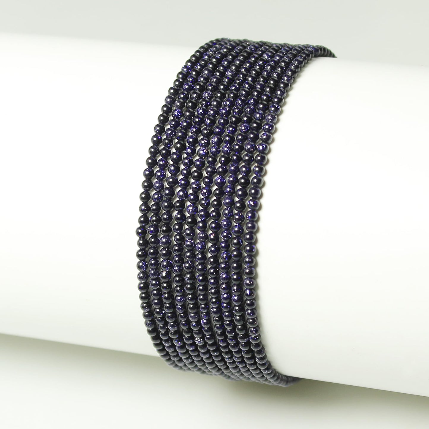 MJDCB 320pcs Small Stone Beads 2mm Blue Sandstone Round Smooth Loose Gemstone Bead for Jewelry Making Bracelets Earrings Necklaces Accessories