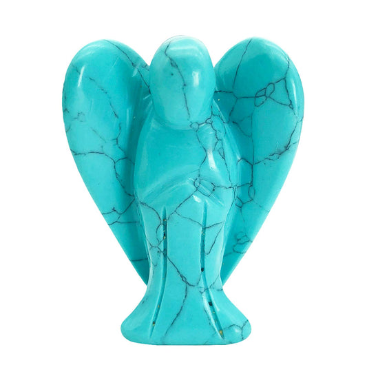 favoramulet 2 Inches Synthetic Green Howlite Turquoise Crystal Pray Guardian Angel Statue, Carved Healing Peace Angel with Wing Figurine Pocket Stone