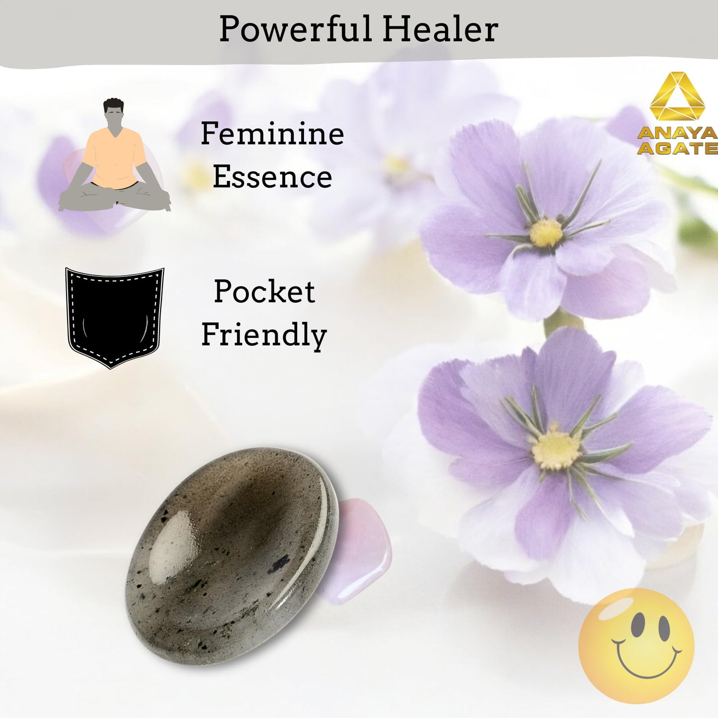 Anaya Agate Iolite Worry Stones Certified Crystal Thumb Worry Stone for Anguish, Relaxing and Soothing Balance Stones for Meditation, Stress Relief Crystals and Healing Stones for Men, Women
