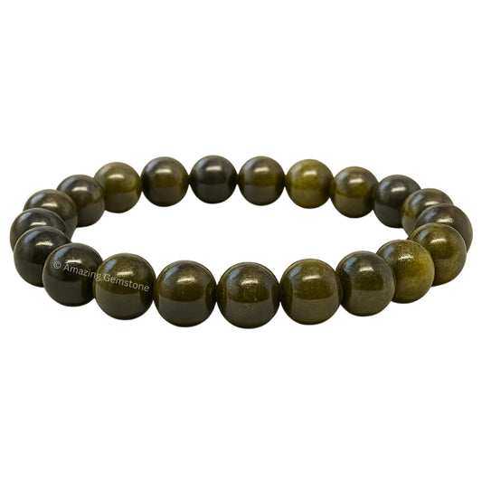 Amazing Gemstone Crystal Bracelet for Women Men's Gifts - Protection Healing Crystal Bracelet - 8mm Gemstone Beaded Stretchable Bracelet Pulseras Para Hombres Mujer Stocking Stuffers Mothers Day Gift (Gold Sheen Obsidian)