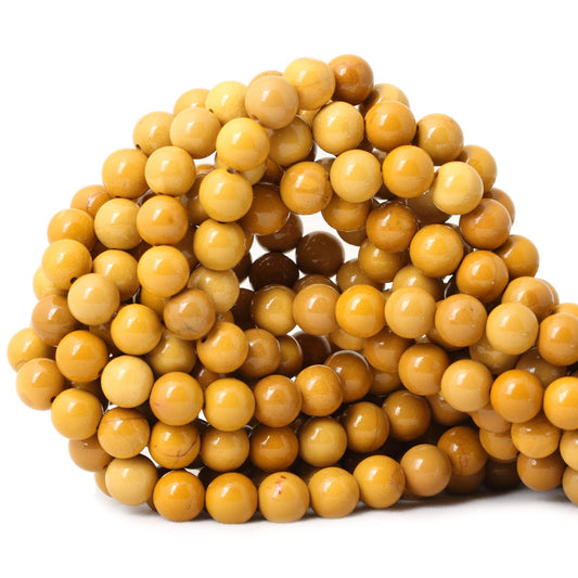 CHEAVIAN 45PCS 8mm Natural Yellow Moonkaite Jasper Gemstone Smooth Surface Round Loose Beads for Jewelry Making 1 String 15 Inches