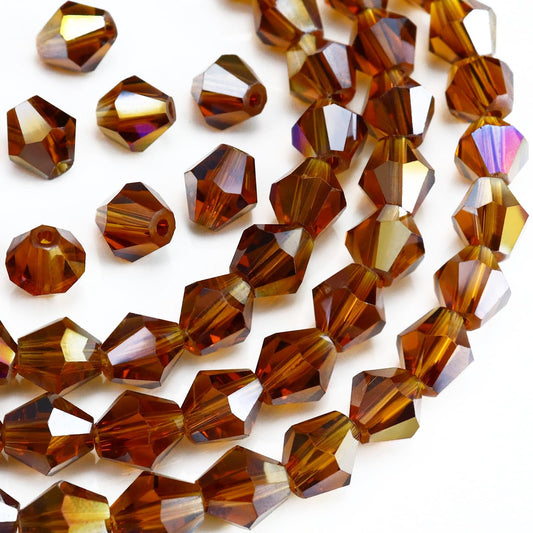 Dowarm 250PCS 6MM Crystal Beads, Faceted Bicone Glass Beads for Jewelry Making, Craft, DIY Bracelet, Necklace, Dolls, Loose Spacer Beads, Amber AB