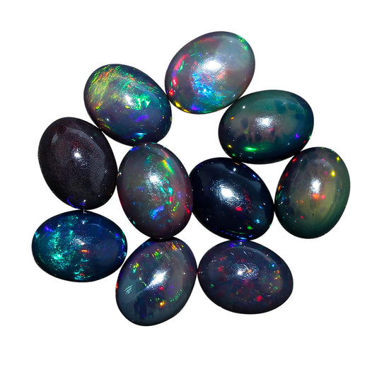 AURA GEMS Natural Black Opal Oval Shape-Ethiopian Opal Gemstone Wholesale Lot-Healing Crystals-DIY Jewelry Making Bulk Gemstone Deal (2 Piece Pack Of, Oval Cabochon, 8x6x4mm)