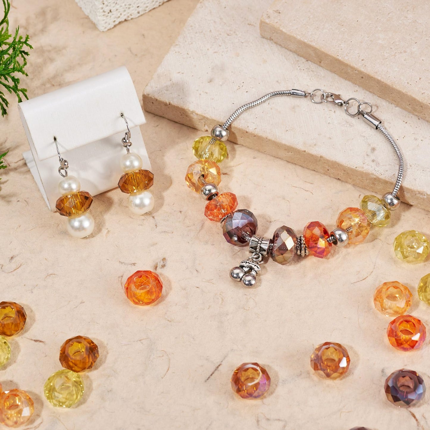 Craftdady 56Pcs Mixed Color Yellow Theme Glass Beads Large Hole Rondelle Beads Faceted Glass Spacer Bead Colorful Crystal Spacer Bead for Crafts DIY Necklace Bracelet, 8 Colors