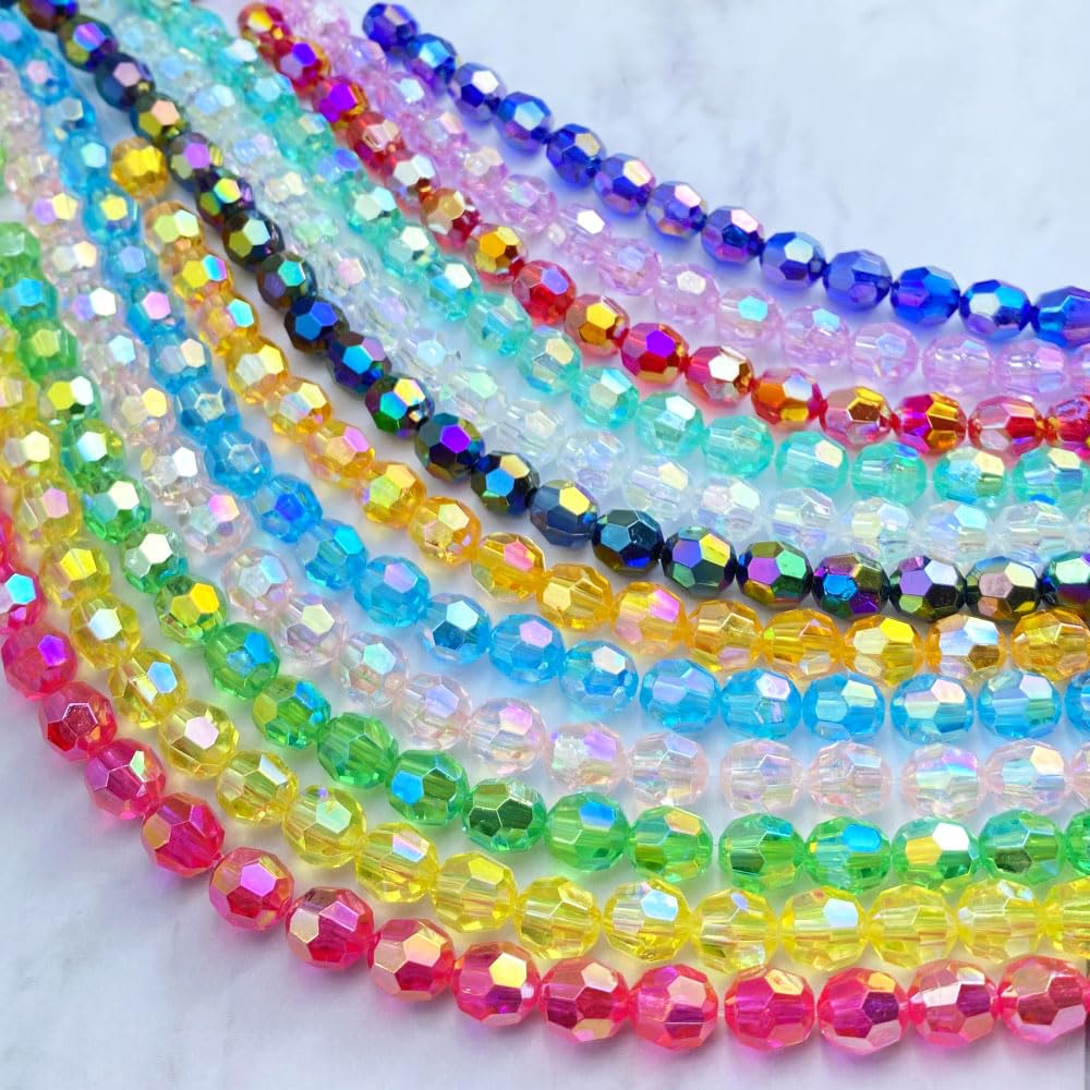 Tingoons 400 PCS 8mm Acrylic Faceted Spacer Beads AB Color Glossy Round Loose Beads for Jewelry Making Bracelet Necklace Earring Ornament Wind Chimes Key Chains(Light Pink AB)