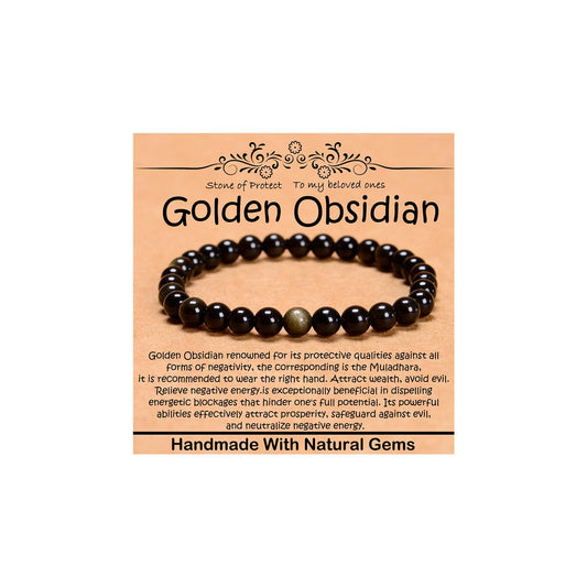 CHCCOYE 6mm Natural Healing Gemstone Bracelet Handmade Yoga Stretch Elastic Bracelet Stress Relief Crystal Jewelry for Men and Women (6mm, Golden Obsidian)